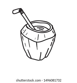 coconut drink on the beach hand drawn icon