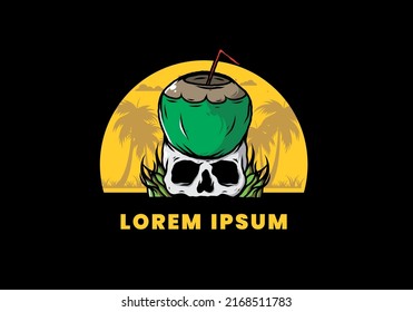 Coconut drink on human skull illustration design