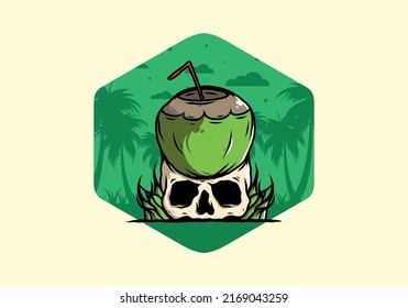 Coconut drink on human skull illustration design