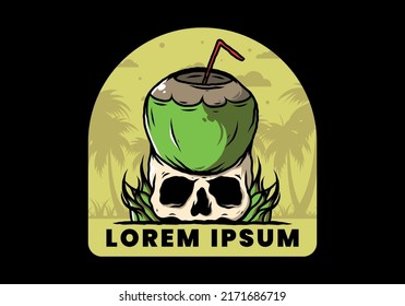 Bebida de coco en el diseño de ilustración de cráneo humano