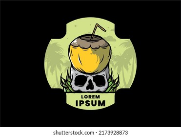 Coconut drink on human skull illustration design