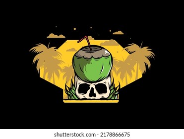 Coconut drink on human skull illustration design