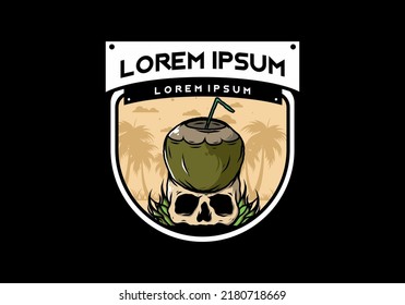 Coconut drink on human skull illustration design