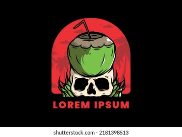 Coconut drink on human skull illustration design
