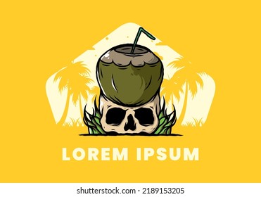 Coconut drink on human skull illustration design