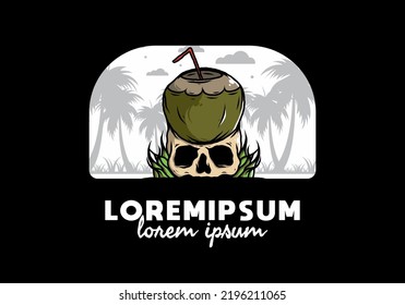 Coconut drink on human skull illustration design