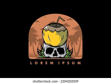 Coconut drink on human skull illustration design