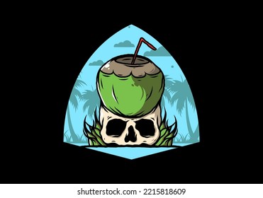 Coconut drink on human skull illustration design