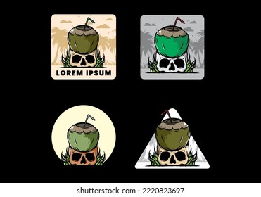 Coconut drink on human skull illustration design