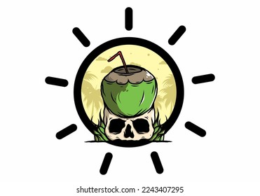 Coconut drink on human skull illustration design