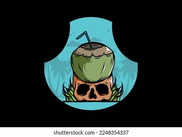 Coconut drink on human skull illustration design
