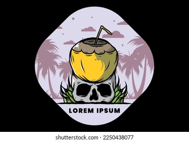 Coconut drink on human skull illustration design
