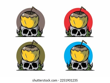 Coconut drink on human skull illustration design