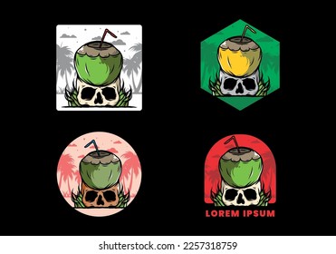 Coconut drink on human skull illustration design
