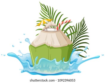 Una bebida de coco en la ilustración de fondo blanco