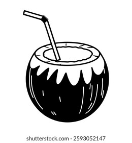 A Coconut drink Silhouette in a white background