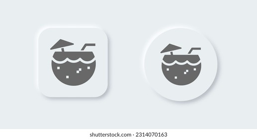 Coconut drink solid icon in neomorphic design style. Tropical signs vector illustration.
