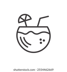 Coconut Drink thin liner icon vector.