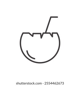 Coconut Drink thin liner icon vector.