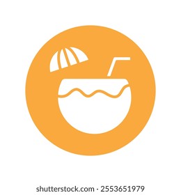 Coconut Drink vector gylph Circle Icon. Eps 10 file