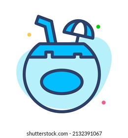 Icono de línea vectorial de bebida de coco. Icono de línea vector simple