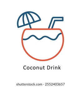 Coconut Drink   Vector Two Colors outline Icon. Eps10 File