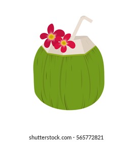 Los cocoteros beben agua de coco con flores.