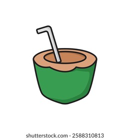 coconut drink water icon vector design cartoon style