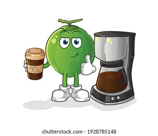 coconut drinking coffee illustration. character vector