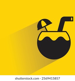 coconut drinks icon with shadow on yellow background