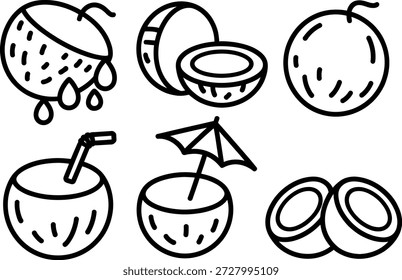 Ilustrações de bebidas de coco e coco