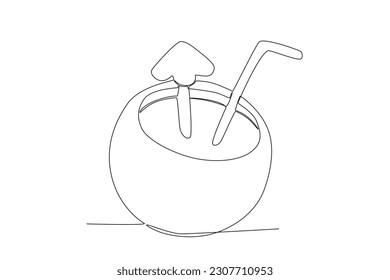 Coconut drinks are suitable for the beach. Summer one-line drawing