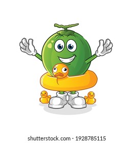 coconut with duck buoy cartoon. cartoon mascot vector