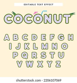 Coconut Editable Text Effect Template. Alphabet Font Typography Design Set. Lettering Vector Illustration.