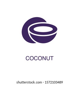 Coconut element in flat simple style on white background. Coconut icon, with text name concept template