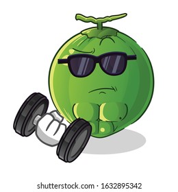 coconut exercise with dumbbell cartoon. cute chibi cartoon mascot vector
