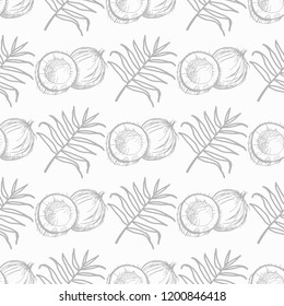 coconut exotic, tropical seamless pattern, leaves