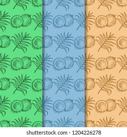 coconut exotic, tropical seamless pattern, leaves