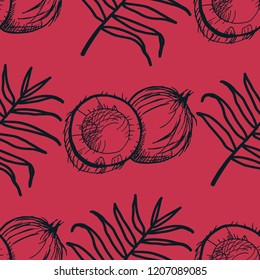 coconut exotic, tropical seamless pattern, leaves