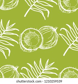 coconut exotic, tropical seamless pattern, leaves