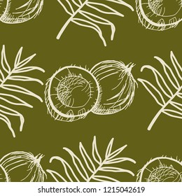 coconut exotic, tropical seamless pattern, leaves