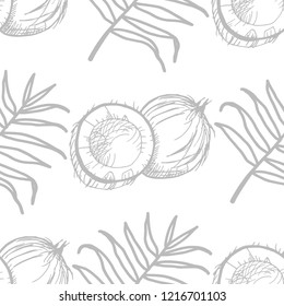 coconut exotic, tropical seamless pattern, leaves