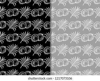 coconut exotic, tropical seamless pattern, leaves