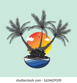 coconut falls from a tree on the beach