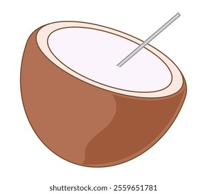 Coconut filled with tasty water and a straw ready to sip.