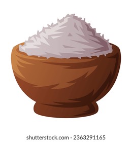 Coconut Flakes Piled in Brown Bowl Vector Illustration