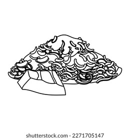 Coconut flakes, a small pile. Coconut products. Coconut pulp flakes.
