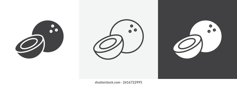 Coconut flat and liner vector icons set
