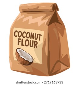 Pacote de farinha de coco ilustração vetor ideal para o design de alimentos orgânicos nutrição saudável embalagem de ingrediente natural e arte de conceito eco-friendly