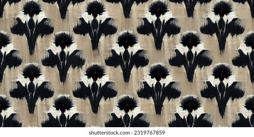 Flor de coco ikat tríbal boho ata los colores de la mueca flor papel de pared sin costura. Motif étnica hecha a mano bello arte Ikat. Arte de fondo étnico abstracto floral rosa. 